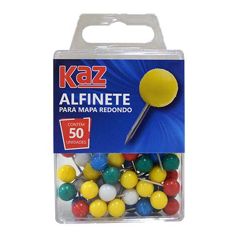 Alfinete para Mapa Redondo Colorido com 50 unidades Kaz Ref: KZ93033