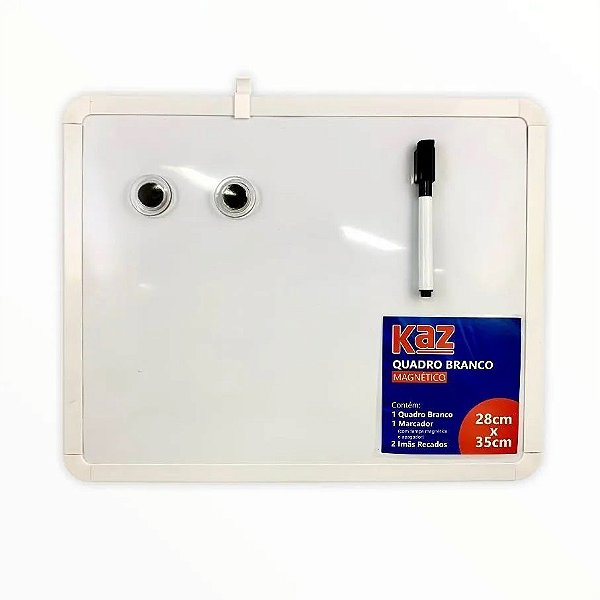 Quadro Branco Magnético 28 x 35 cm Moldura Plástica com Marcador e Apagador e 2 Imãs Kaz Ref: KZ15046