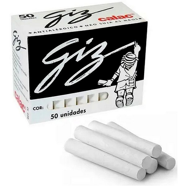 Giz Escolar Plastificado Branco com 50 unidades 220 g Calac Ref: 10