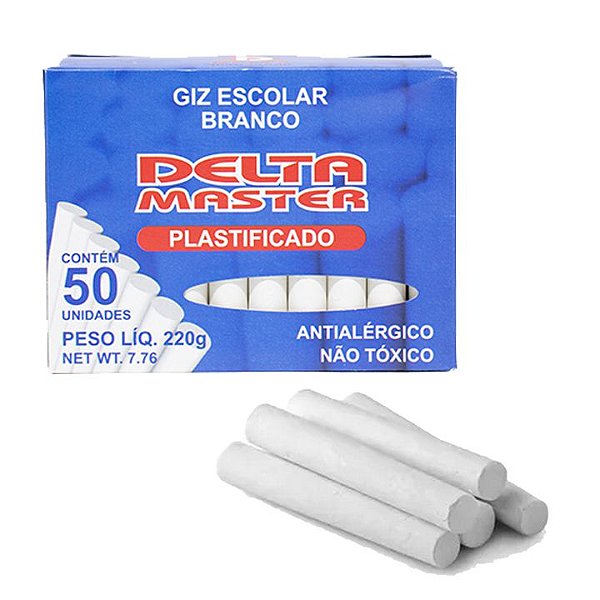 Giz Escolar Plastificado Branco com 50 unidades 220 g Delta Ref: 0030