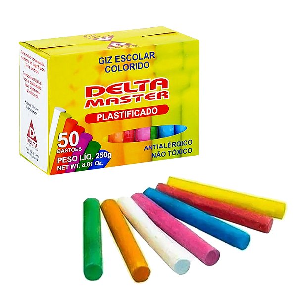 Giz Escolar Plastificado Colorido 50 Unidades 220g Delta Ref: 0031