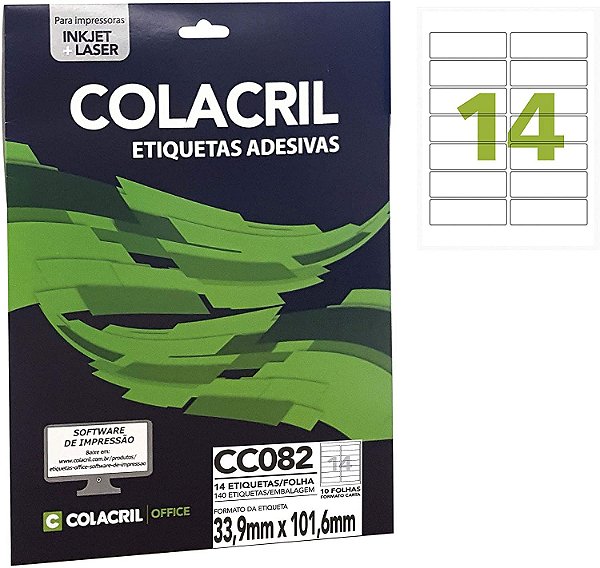 Etiqueta Colacril CC082 33,9 x 101,6 mm com 10 folhas (140 etiquetas)