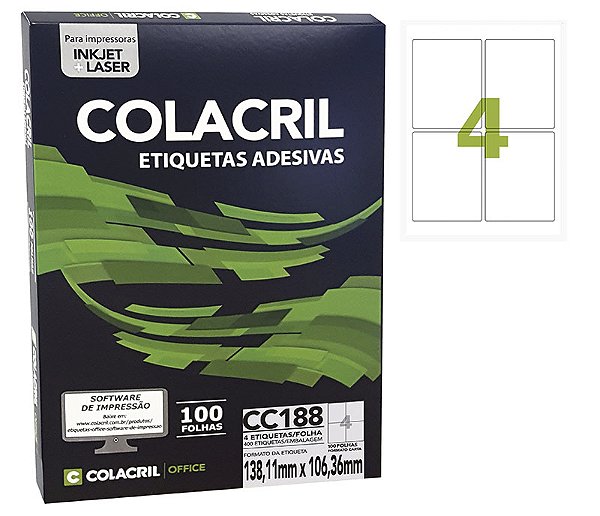 Etiqueta Colacril CC188 138,11 x 106,36  mm com 100 folhas (400 etiquetas)