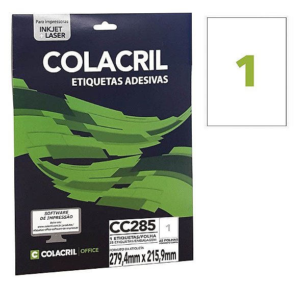 Etiqueta Colacril CC285 279,4 x 215,9 mm com 25 folhas (25 etiquetas)