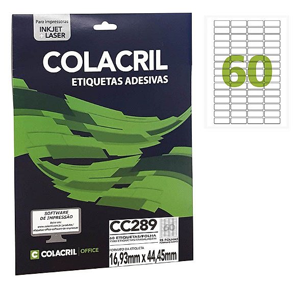 Etiqueta Colacril CC289 16,93 x 44,45 mm com 25 folhas (1500 etiquetas)