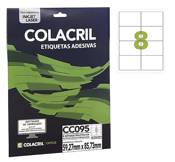 Etiqueta Colacril CC095 59,27 x 85,73 mm com 10 folhas (80 etiquetas)