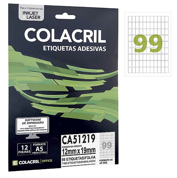 Etiqueta Colacril CA51219 12 x 19 mm com 12 folhas (1188 etiquetas)