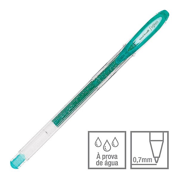 Caneta Gel Signo Verde Glitter 0.7 mm Sparkling Uni-ball Ref: UM-120SP