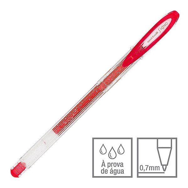 Caneta Gel Signo Vermelho Glitter 0.7 mm Sparkling Uni-ball Ref: UM-120SP
