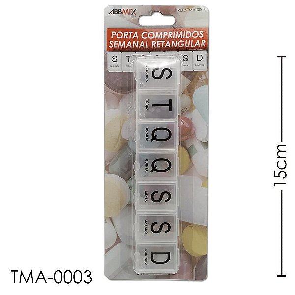 Porta Comprimido Colorido para 7 Dias Retangular Plástico ABBMix Ref: TMA-0003