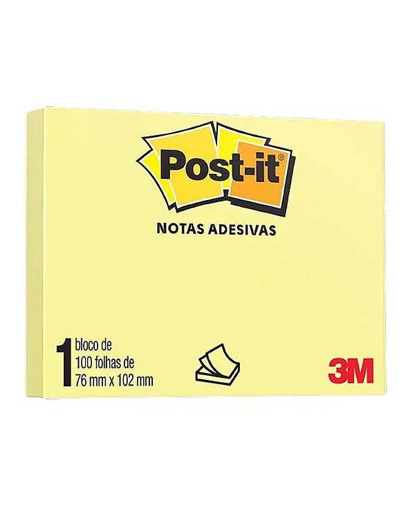 Bloco Adesivo 3M Post-it Notas Adesivas 657 76 X 102mm Amarelo Canário 1 Bloco (100 Folhas) Ref: HB004088132