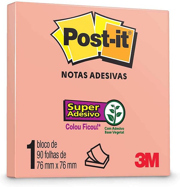 Bloco Adesivo 3M Post-it Notas Adesivas 654 76 X 76mm Damasco 1 Bloco (90 Folhas) Ref: HB004604029