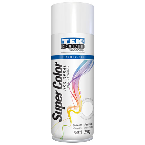 Tinta Spray Branco Brilhante 350 ml 250 g Uso Geral Super Color TekBond