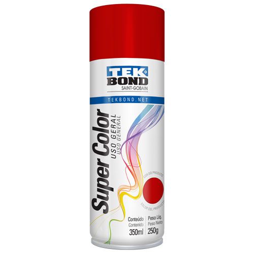 Tinta Spray Vermelho 350 ml 250 g Uso Geral Super Color TekBond