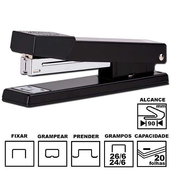 Grampeador ACC ACC-30 Preto Metálico 16,8cm 26/6 Ou 24/6 Até 25 Folhas Ref: 9.76.30.07-1