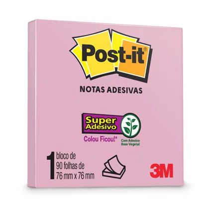 Bloco Adesivo 3M Post-it Notas Adesivas 654 76 X 76mm Rosa Milênio 1 Bloco (90 Folhas) Ref: HB004650220