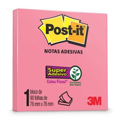 Bloco Adesivo 3M Post-it Notas Adesivas 654 76 X 76mm Pink 1 Bloco (90 Folhas) Ref: HB004650238