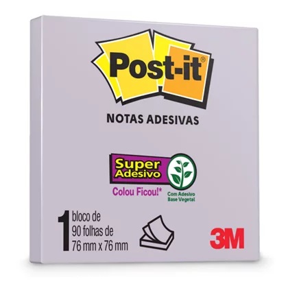 Bloco Adesivo 3M Post-it Notas Adesivas 654 76 X 76mm Lilac 1 Bloco (90 Folhas) Ref: HB004657217