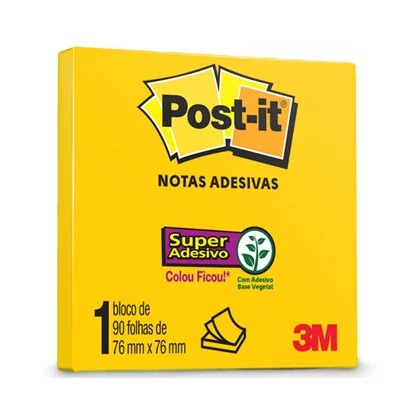 Bloco Adesivo 3M Post-it Notas Adesivas 654 76 X 76mm Amarelo Sol 1 Bloco (90 Folhas) Ref: HB004650253