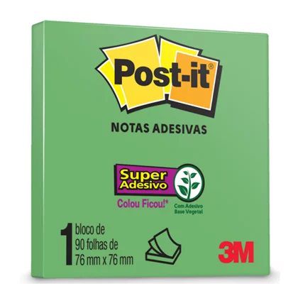 Bloco Adesivo 3M Post-it Notas Adesivas 654 76 X 76mm Verde Limão 1 Bloco (90 Folhas) Ref: HB004604433