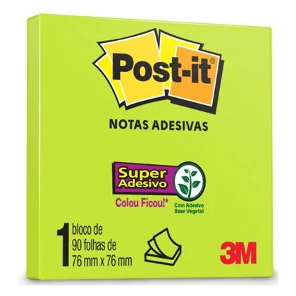 Bloco Adesivo 3M Post-it Notas Adesivas 654 76 X 76mm Verde Neon 1 Bloco (90 Folhas) Ref: HB004309900