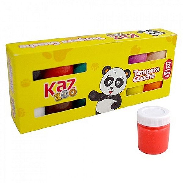 Tinta Guache Kaz com 12 Cores e 15 ml Ref: KZ196