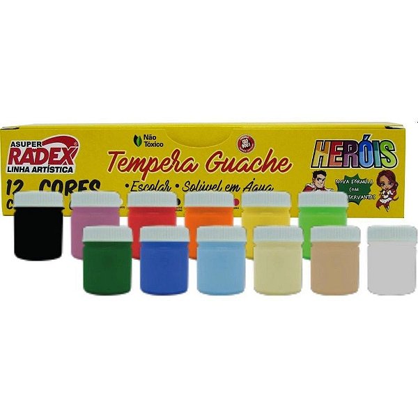 Tinta Guache Radex Heróis com 12 Cores 15 ml cada Ref: 2565