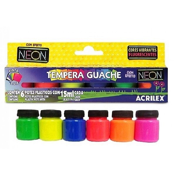 Tinta Guache Acrilex Abelhinhas Neon 6 Cores Ref: 01006