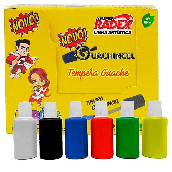 Tinta Guache Radex Heróis Pincel com 6 Cores 18 ml cada Ref: 7039