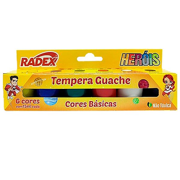 Tinta Guache Radex Heróis com 6 Cores 15 ml cada Ref: 2564