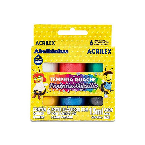 Tinta Guache Acrilex Abelhinhas Fantasia Glitter 6 Cores Ref: 02001