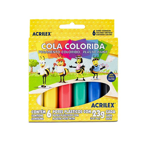 Cola Colorida (Plástica) Acrilex Abelhinha 6 Cores 23g Cada Ref: 02606