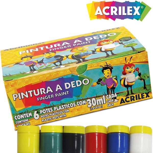 Tinta Pintura A Dedo Abelhinhas 6 Cores 30 ml Acrilex Ref: 11306