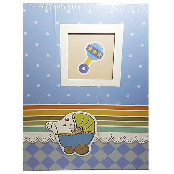 Álbum Fotográfico 10 x 15 cm Tema Chocalho Bebê Azul com 200 fotos Yes Ref: AIB2020_AZ_
