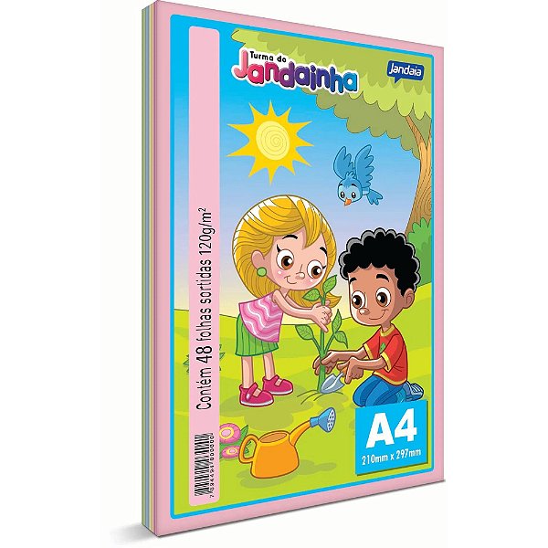 Papel Sulfite A4 Sortido 4 Cores Jandaia Turma da Jandainha 48 folhas 120 g/m²
