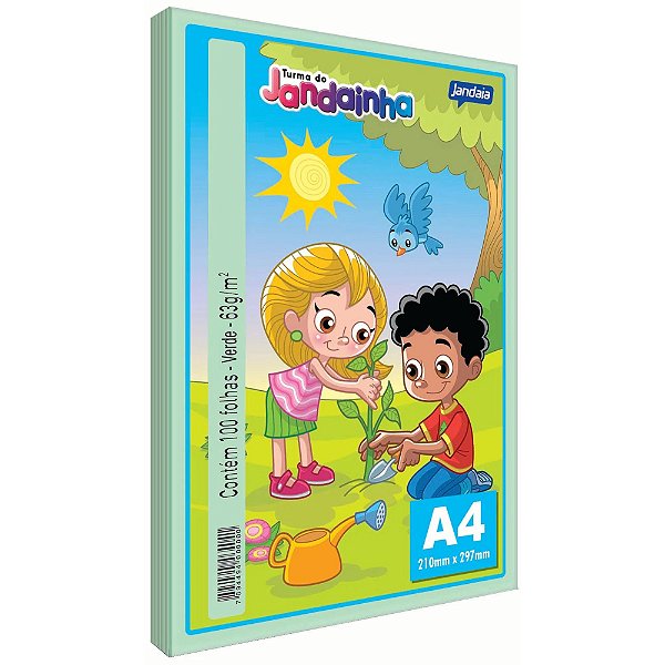 Papel Sulfite A4 Verde Jandaia Turma da Jandainha 100 folhas 63 g/m²