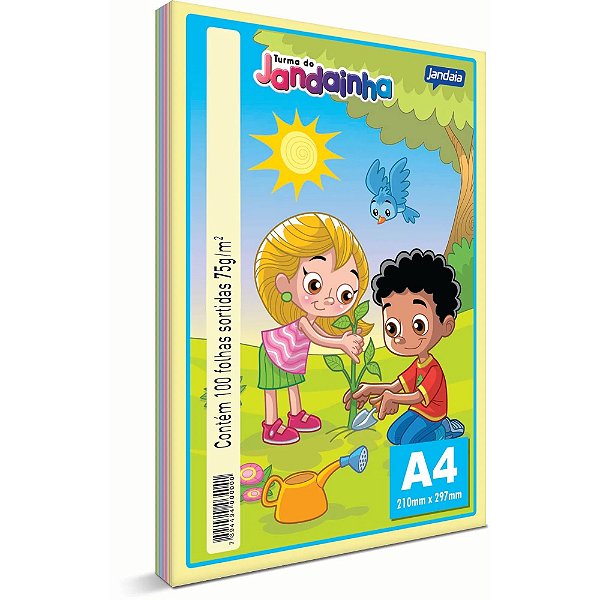 Papel Sulfite A4 Sortido Colorido 4 Cores Jandaia Turma da Jandainha 100 folhas 75 g/m²