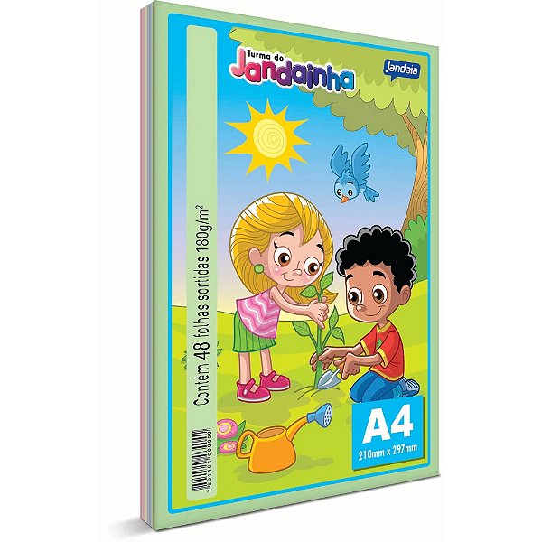 Papel Sulfite A4 Sortido 4 Cores Jandaia Turma da Jandainha 48 folhas 180 g/m²