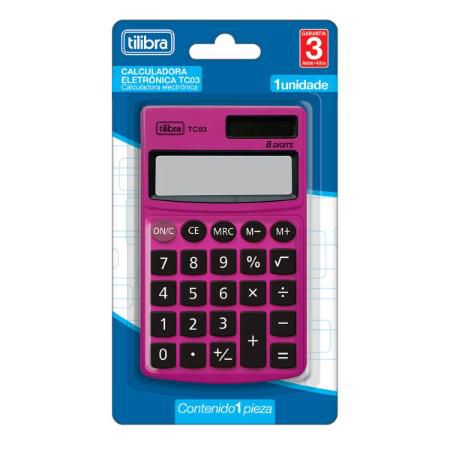 Calculadora Tilibra TC03 Grande Rosa Pink 8 Dígitos de Bolso Ref: 238937