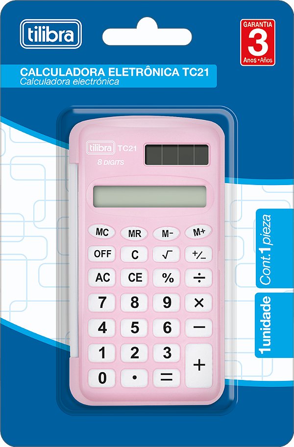 Calculadora Tilibra TC21 Rosa Claro 8 Dígitos de Bolso com Capa Plástica Ref: 317098