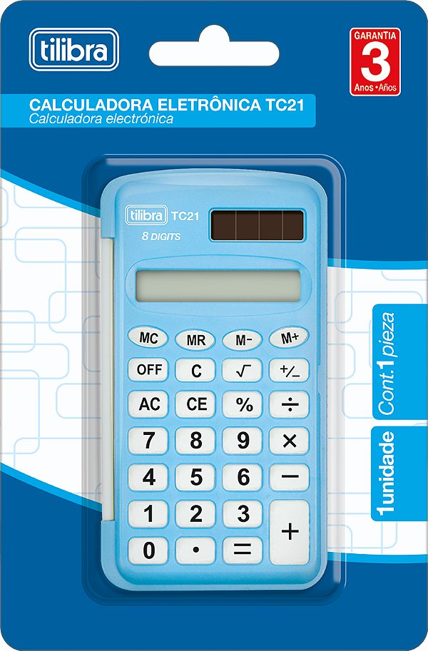 Calculadora Tilibra TC21 Azul Claro 8 Dígitos de Bolso com Capa Plástica Ref: 316423