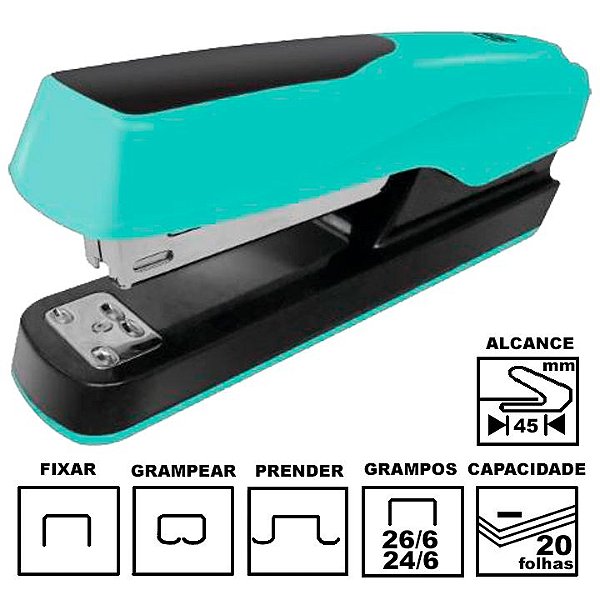 Grampeador Tilibra G122 Aqua Plástico 12cm 26/6 Ou 24/6 Até 20 Folhas Ref: 301833