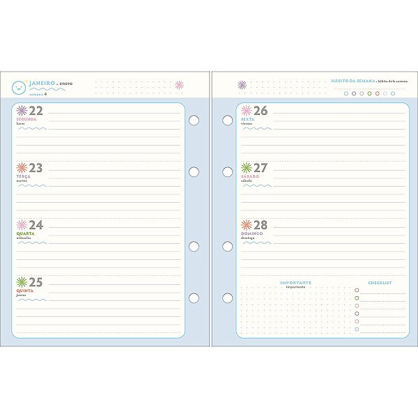 Refil Agenda 2024 Planner Happy Argolado Capa Flexível M7 (17,7 X 24cm) 88 Folhas 90g/m² Tilibra Ref: 327107