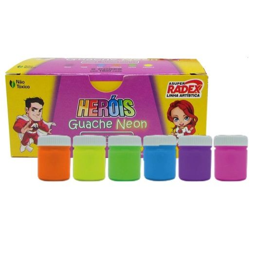 Tinta Guache Radex Heróis com 6 Cores Neon 15 ml cada Ref: 7026