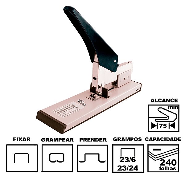 Grampeador Jocar Office 93025 Preto Metálico 30cm 23/6 Até 23/24 Até 240 Folhas