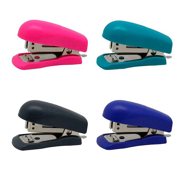 Grampeador Jocar Office 93060 Cores Mini Plástico Extrator 6cm 26/6 Ou 24/6 Até 12 Folhas