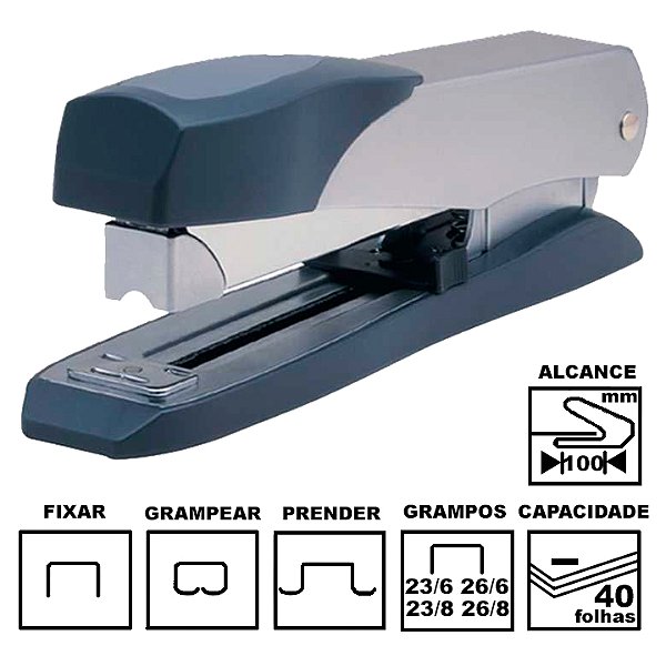 Grampeador Cis C-15 Prata/Preto Metálico 18cm 23/6 Até 26/6 Até 40 Folhas Ref: 5.7100