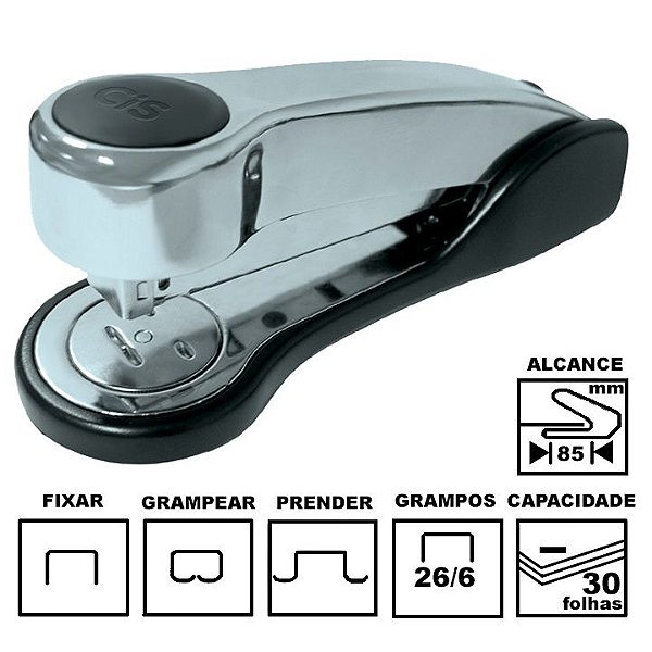 Grampeador Cis C-20 Prata Metálico 16,5 cm 26/6 e 26/8 até 30 folhas Ref:: 34.4000