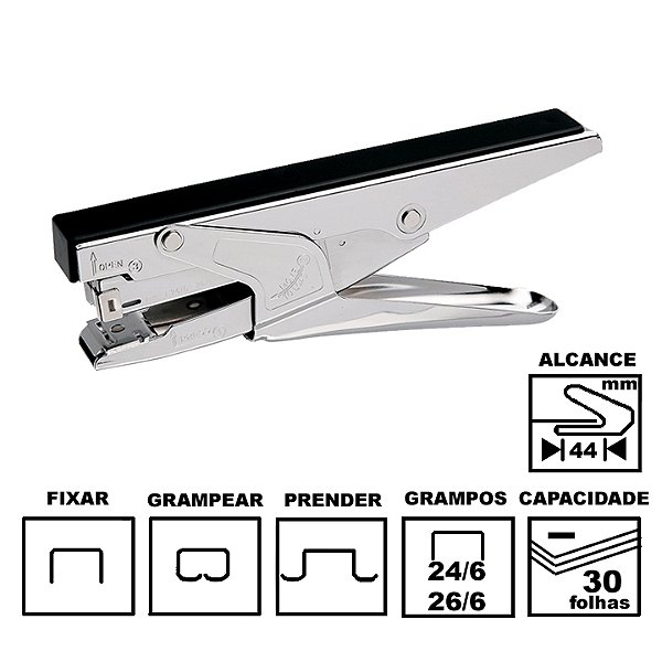 Grampeador Cis C-HP45 Alicate Prata Metálico 17,5 cm 26/6 ou 24/6 até 30 folhas Ref: 19.0600