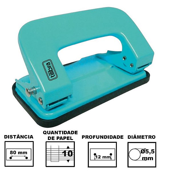 Perfurador De Papel Tilibra P200 Aqua Com 2 Furos Até 10 Folhas Ref: 301876